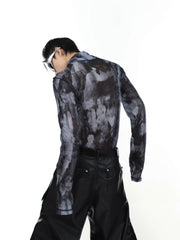 Slim Fitting Mesh Bottom Shirt Printed For Men