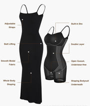 Women's Shapewear Dress Jumpsuit Tummy Tuck Lift Corset Open Crotch Suspender Tight Long Skirt Chest Pad Bodysuit Dress