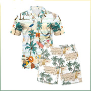 Men's Beach Travel Printed Cool Shorts Shirt Double-layer Two-piece Set