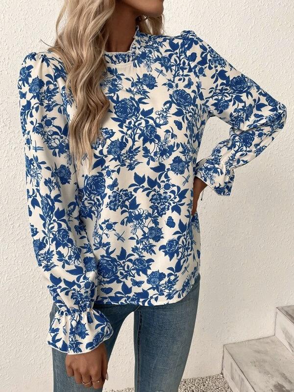 Casual Print Fashion Flared Long Sleeve Top