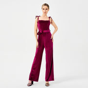 Women's New Halter Tie Velvet Jumpsuit