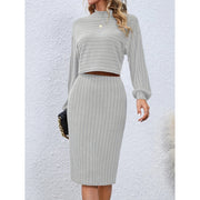 Long Sleeve Top Solid Color Hip Skirt Two Pieces