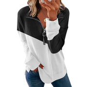 Women's Contrast Color Zipper Pullover Sweater