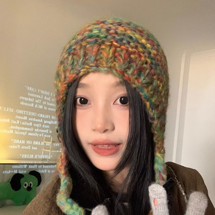 Rainbow Wool Knitted Toe Cap Beanie Hat