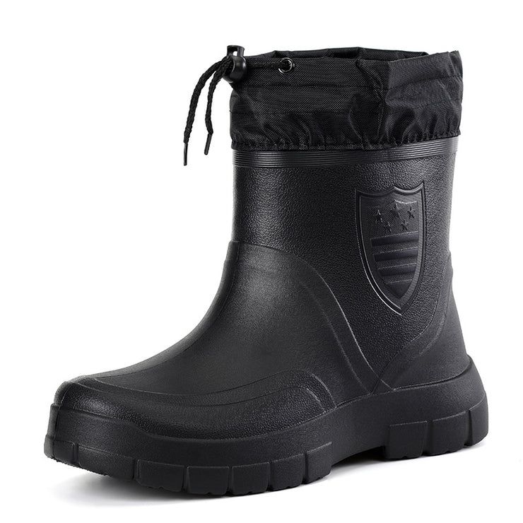 Cotton Men's Low Tube Plush Rain Boots Waterproof Shoes