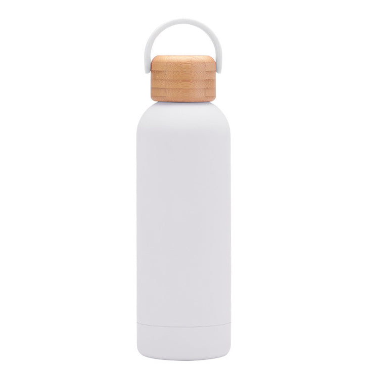 500ml Small Mouth Vacuum Cup Portable Handle Bamboo Wood Cover Water Cup Water Bottle