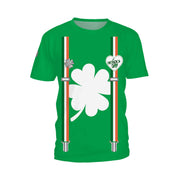 Patrick's Day Four Leaf Grass Cute Pet Cat Digital Print Round Neck T-shirt