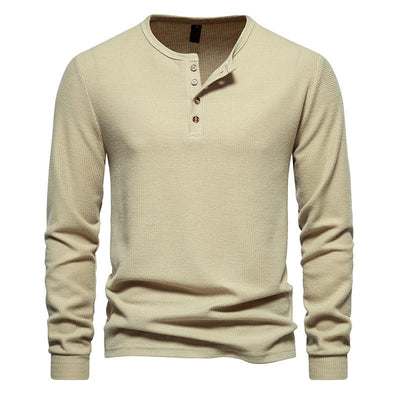 Four-button Waffle Men's Long-sleeved T-shirt