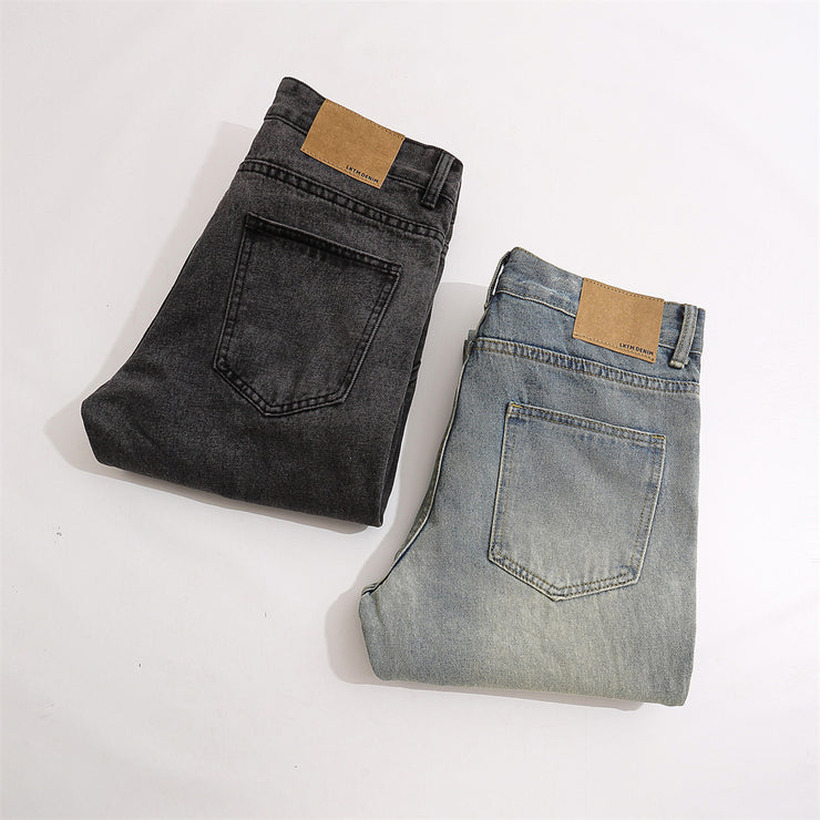 Men's Patchwork Washed Denim Straight Jeans