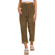 Women's High Waist Casual Pants Corduroy Loose Straight Trousers