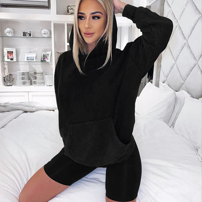 Fashion Casual Home Solid Color Loose Sweater Shorts Sports Suit