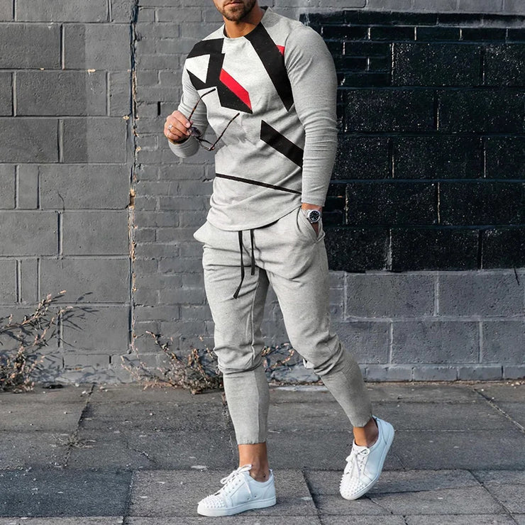 Men's Round Neck Striped Sweatshirt Suit