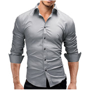 Men's Slim-fit Long-sleeved Solid Color Simple Formal Shirt