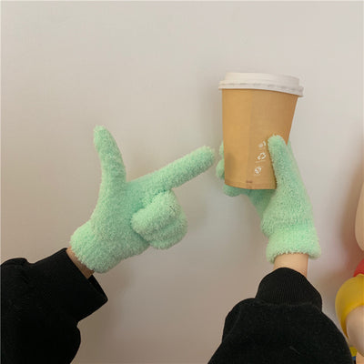 Cute Plush Gloves Women's Winter Thickening