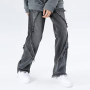 Raw Hem Jeans Men's American High Street Straight-leg Pants