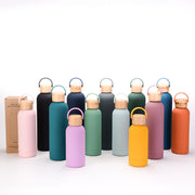 500ml Small Mouth Vacuum Cup Portable Handle Bamboo Wood Cover Water Cup Water Bottle