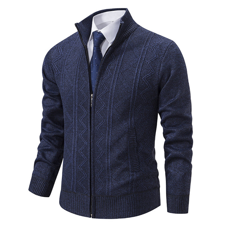 Fall Winter Men Woolen Sweater Men's Cardigan Coat Stand Collar