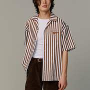 Japanese Retro Brown Striped Short Sleeves