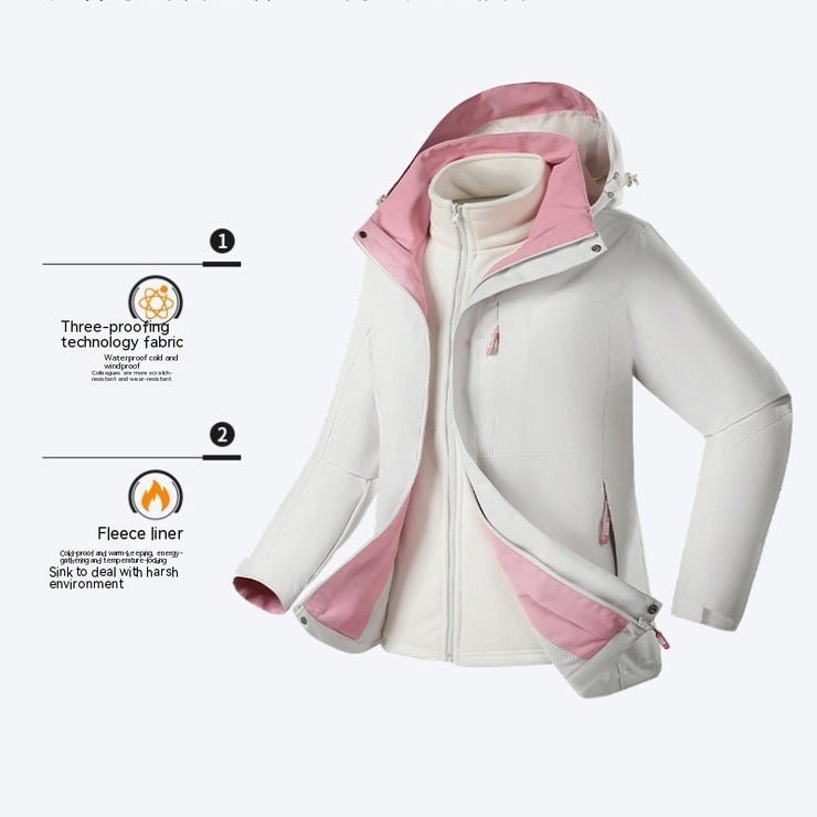 Three-in-one Removable Fleece-lined Thickened Windproof Waterproof Jacket