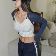 Contrast Color Hooded Sports Top Hot Girl Short High Waist Midriff-baring Long Sleeve Sweater