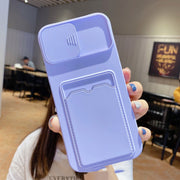 Pure Color Card Sliding Window Mobile Phone Case Protective Cover