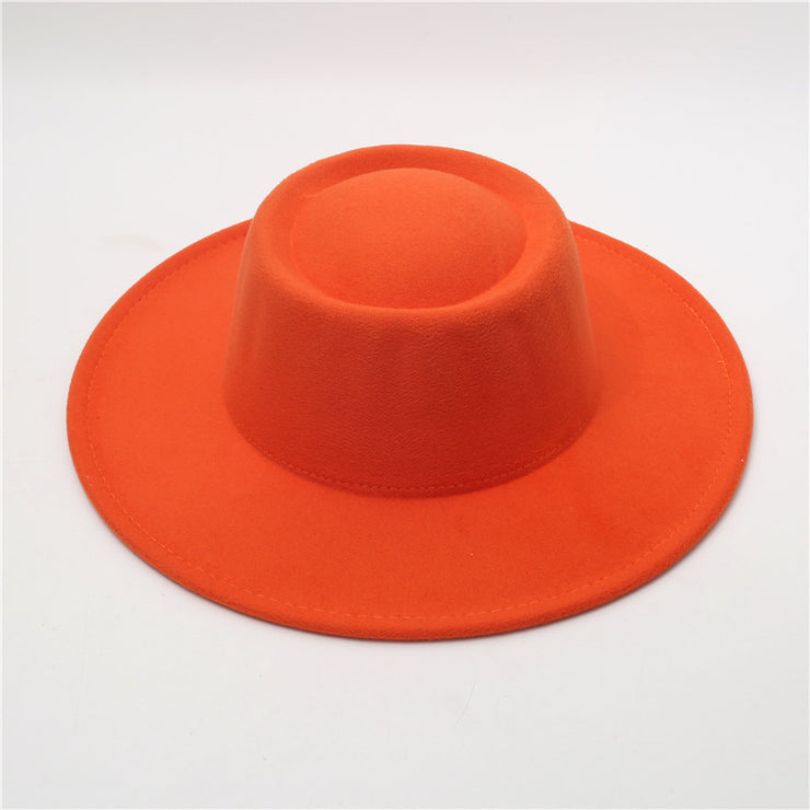 Retro Fedora 8cm Wide Brim Solid Color Concave-convex Dome Woolen Hat