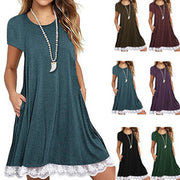 Lace panel round neck short sleeve plus size dress