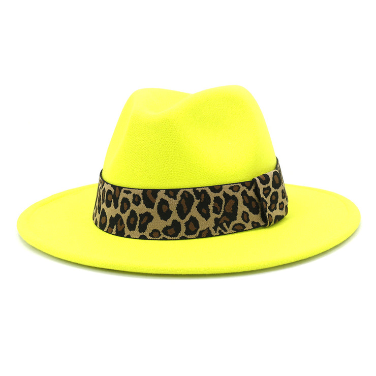 British Style Wool Leopard Print Wide-brimmed Hat