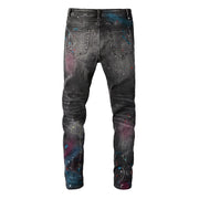 High Street Ripped Men's Splash-ink Paint Graffiti Jeans