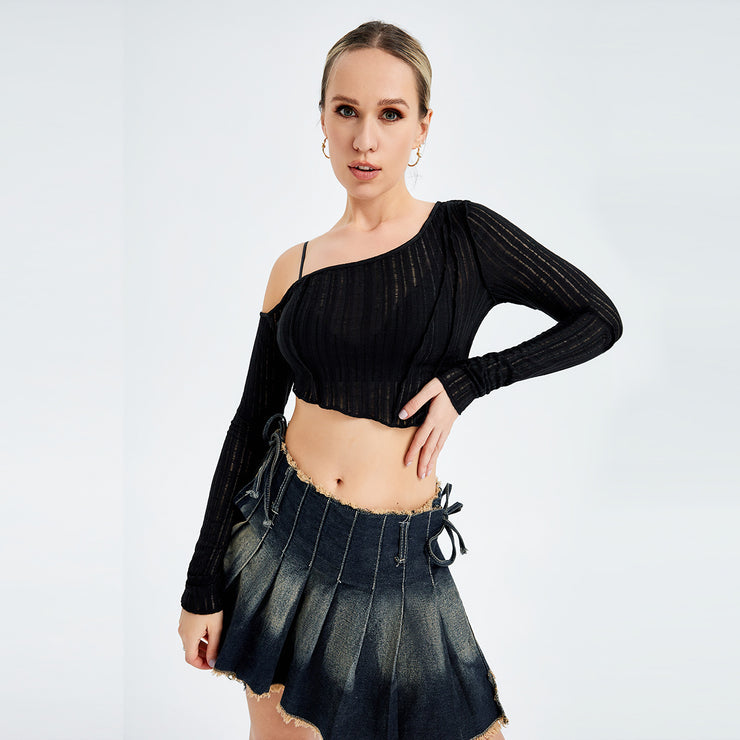 Hollow Out Irregular Long Sleeve Strapless