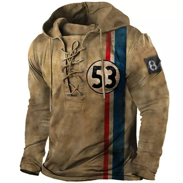 Retro Flag Print Hooded Long Sleeves