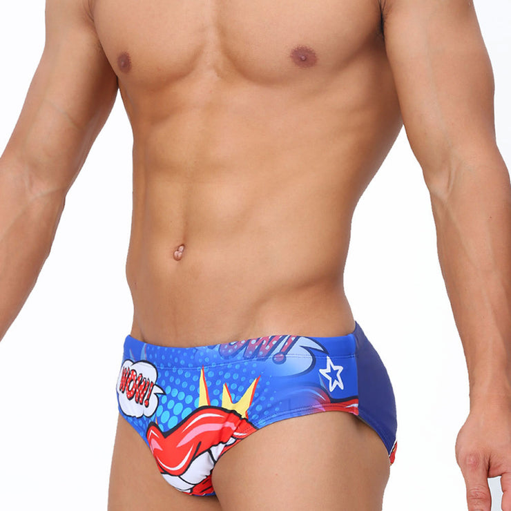 Men's Printed Sexy Lips Swim Briefs Bikini Low Waist Beach Quick-drying Briefs