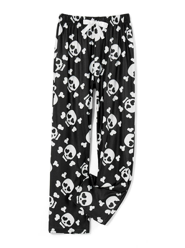 Loose Casual Dralon Skull Print Pajama Pants