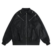 Metal Buckle Zipper Leather Jacket