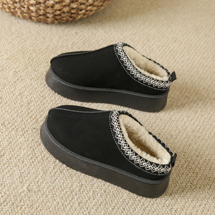 Baotou Plush Half Slippers Home Snow Boots Women's Fleece Warm Thick Bottom Cotton Shoes