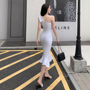 Young Elegant Graceful One-shoulder Dress