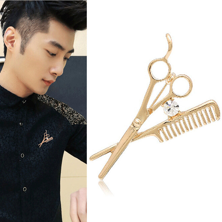 Creative Barber Scissors Comb Men's Pin