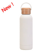 500ml Small Mouth Vacuum Cup Portable Handle Bamboo Wood Cover Water Cup Water Bottle