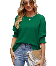 Women's Loose T-shirt With Elastic Sleeves Solid Color Outfit Fashion Tops Clothes