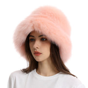 Warm Fisherman Hat Women's Wide Brim Thickened Solid Color Plush Bonnet