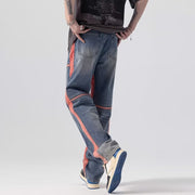 Men's Trendy Jeans Stitching Vertical Stripes