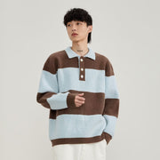 Loose Black And White Striped Sweater For Men