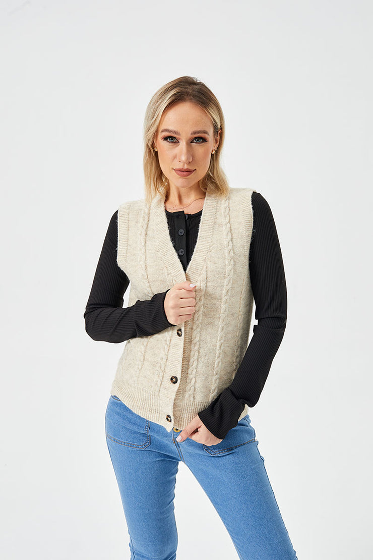 Women's Loose Casual Button Up Sweater Vest