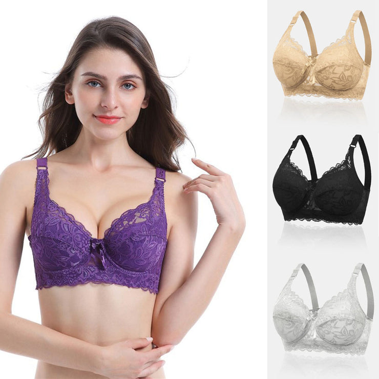 3PS Plus Size Ultra Thin Cotton Cup Adjustable Lace Sexy Bra