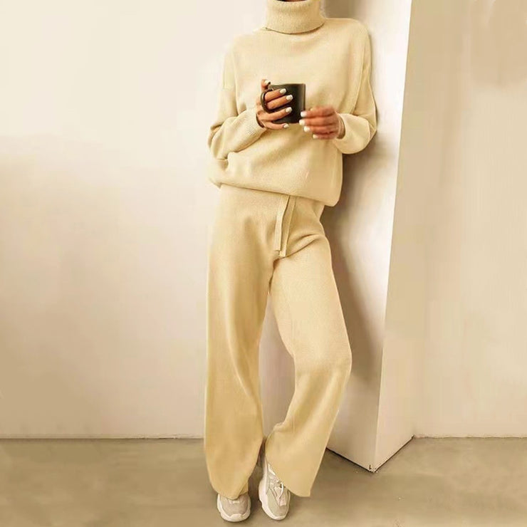 Casual Fashion Sweater Knitted Trousers Two-piece Suit