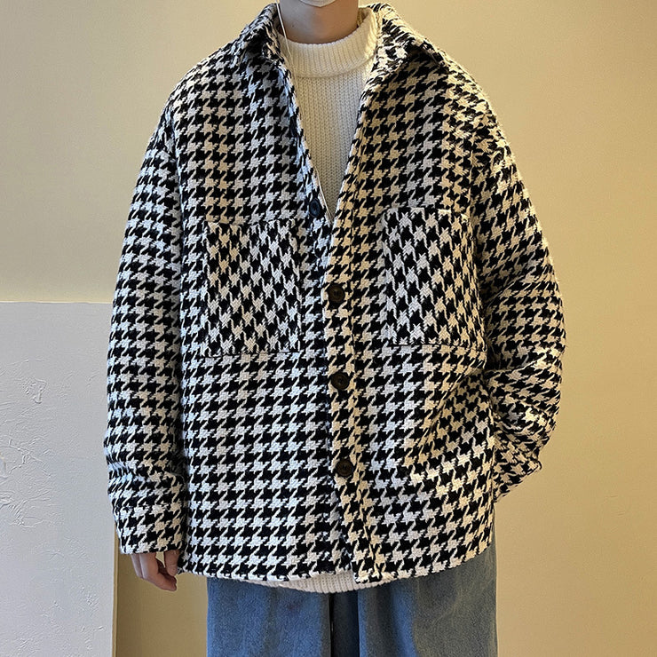 Men's Casual Woolen Jacket Hong Kong Style Ing Trend Fashion Houndstooth