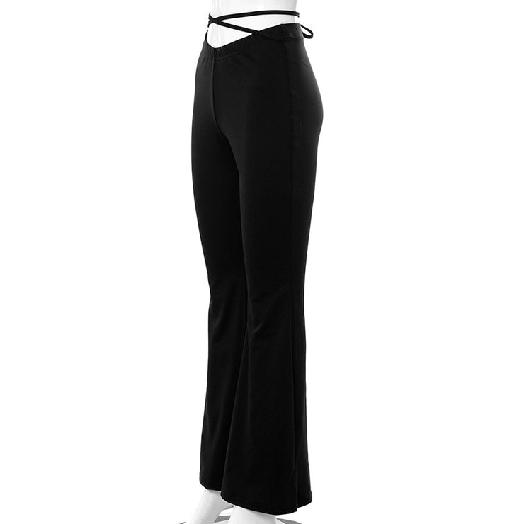 V-waist Cropped Crisscross Strap Flared Track Pants