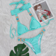 Crystal Diamond Bikini Solid Color Women