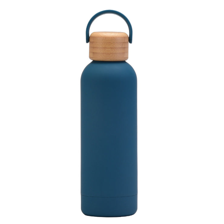 500ml Small Mouth Vacuum Cup Portable Handle Bamboo Wood Cover Water Cup Water Bottle