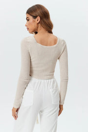 Square Neck Knit Cropped Long Sleeve T-Shirt